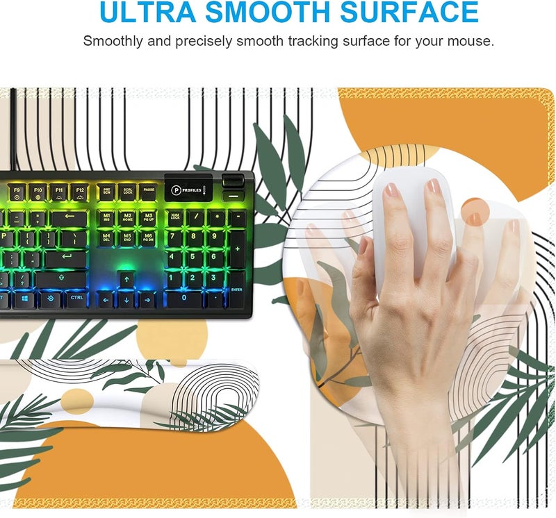 iCasso Mouse Pad and Keyboard Wrist Rest Set, 4in1 XXL Large Mousepad +Keyboard Pad+Mouse Wrist Rest+Coaster with Wrist Support, Ergonomic Desk Pad Mat for Home Office Table Computer-Elm Leaf - Image 5